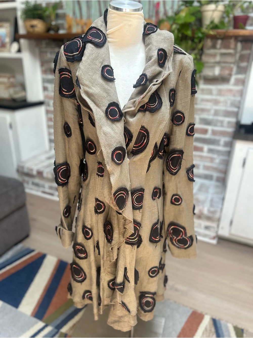 Vintage linen circles ruffle hem artsy jacket Size Medium